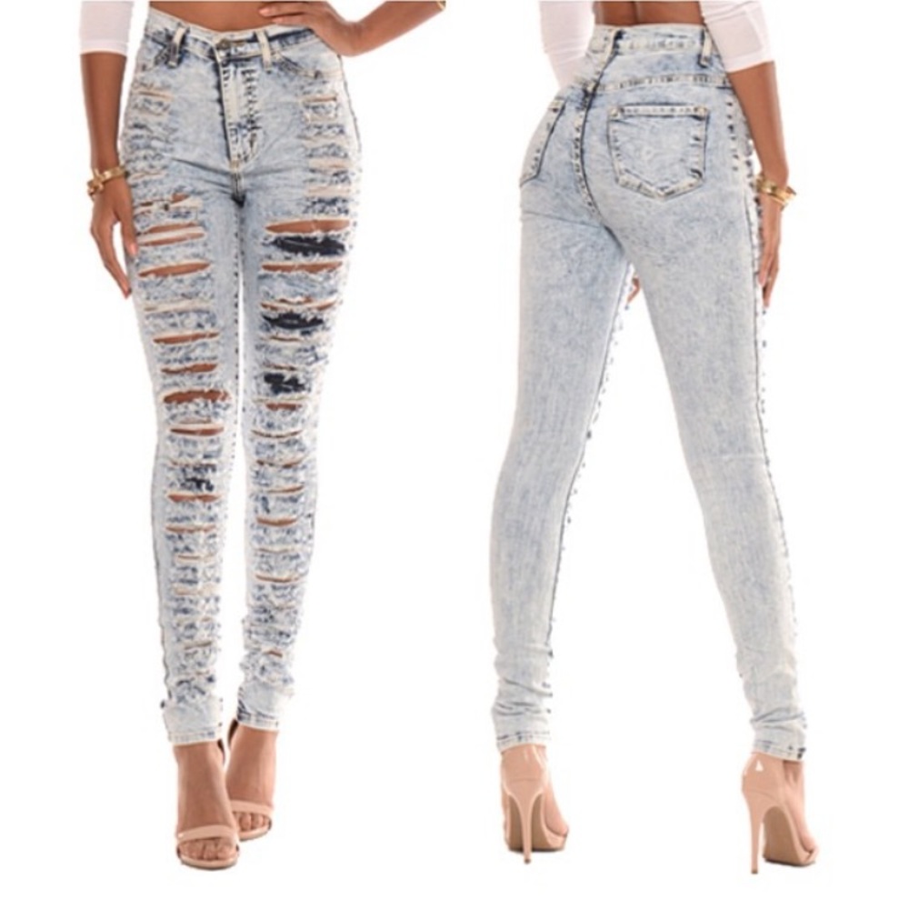 Naked Wardrobe High Waist Distressed Skinnies
